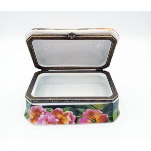 Trinket Box Handcrafted David Schatz Wild Wings Porcelain Flowers Hinged Lid